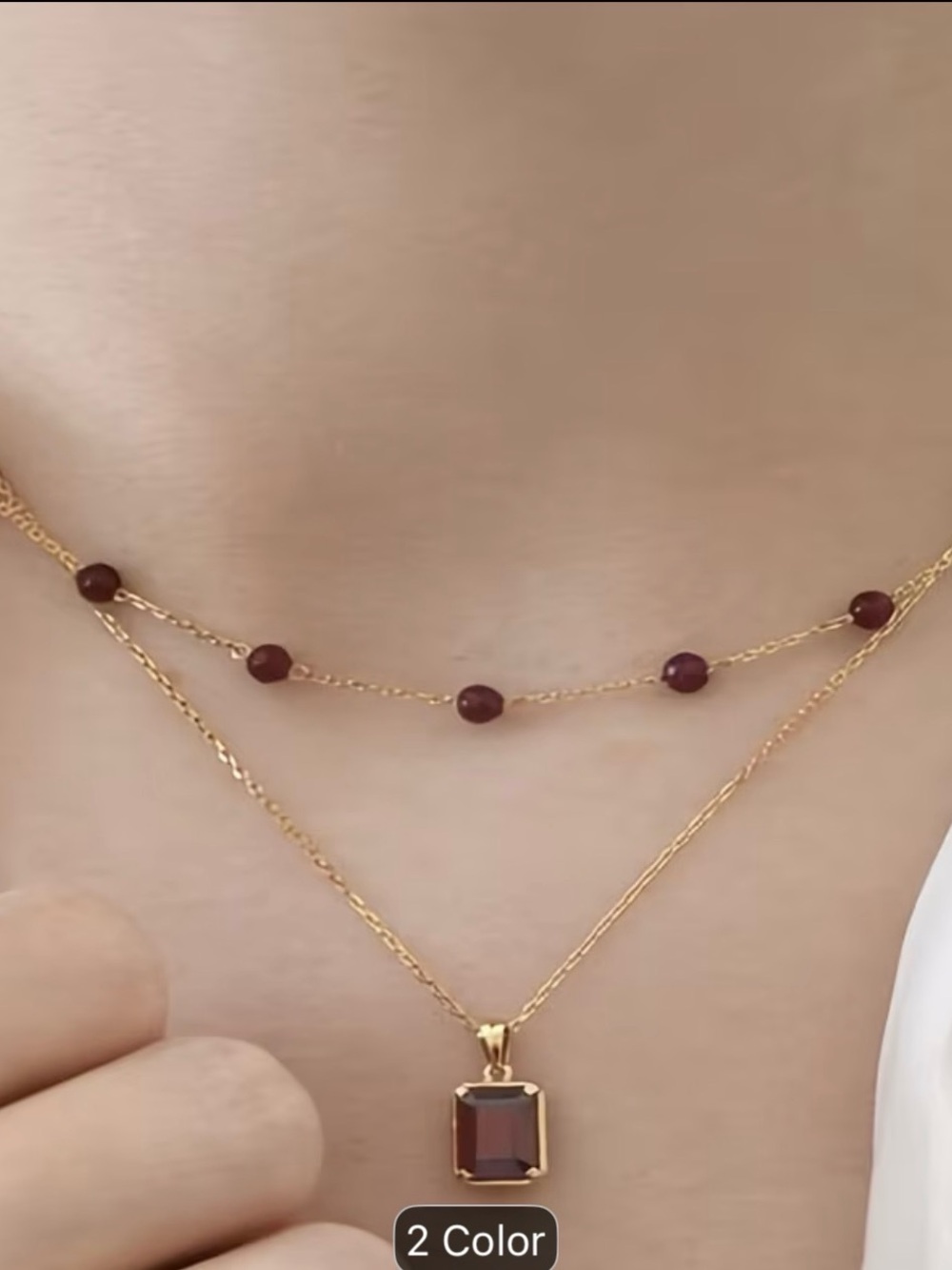Gold Layered Necklace Set with Burgundy pendant